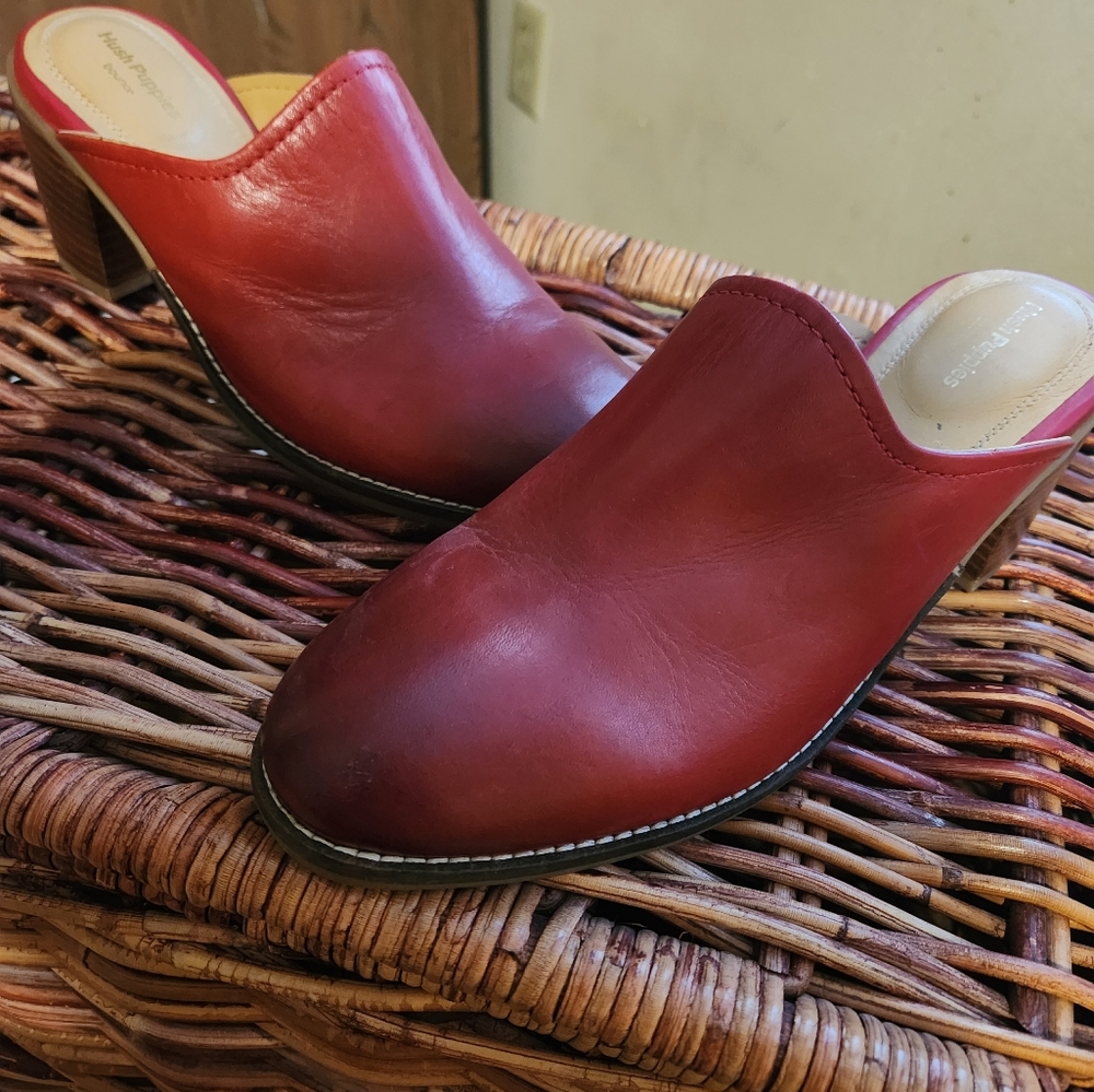 Red Hushpuppy mules